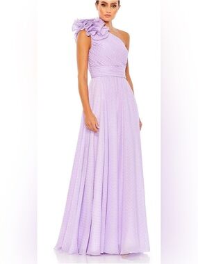Mac Duggal dress Polka Dot Ruffled One Shoulder Gown Size 4 NWT